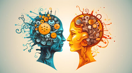 
An abstract image of the work of the left and right hemispheres of the brain. Vector illustration