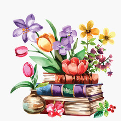Spring Book Store Watercolor Clipart