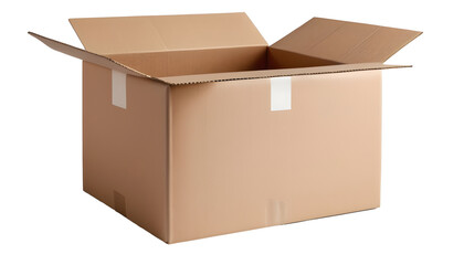 open cardboard box package box cutout on isolated transparent background 