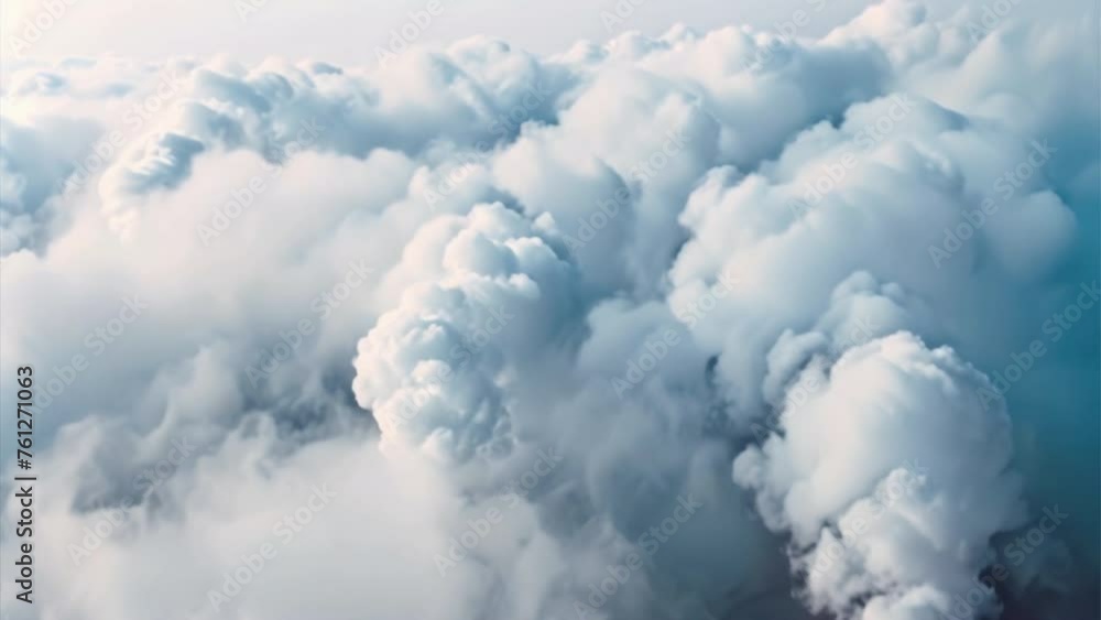 Poster a bright blue sky with fluffy white clouds drifting overhead describes a view of clouds
