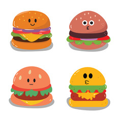 Vector illustration of a hamburger.Burger Cheese Icon Set  Cartoon.
