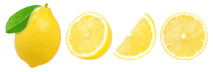 lemon fruit with leaves, slice and half isolated, Fresh and Juicy Lemon, transparent png, PNG...