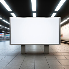 Fototapeta premium .Empty billboard in a brightly lit subway station