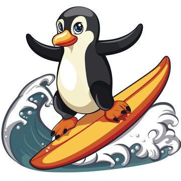 Surfing Penguin Clipart