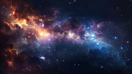 A high quality background galaxy illustration with stardust and bright shining stars illuminating the space