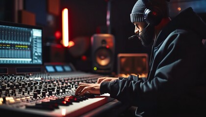 Music Producer Working on Sound Mixer in Studio