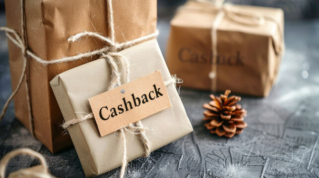 Cash back concept image with gift boxes and message Cashback written text on a present