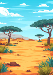 Fototapeta na wymiar African Savannah Landscape Illustration