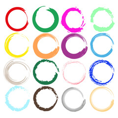 Collection of colorful brush stroke circle frames on white background. Vector illustration. EPS 10.