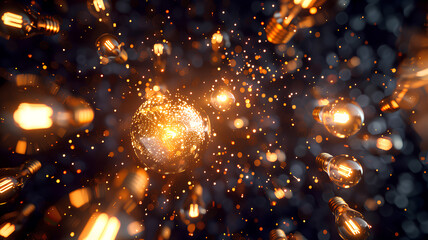 Incandescent Light Bulbs Glowing with Sparks
. Multiple incandescent light bulbs hanging with glowing filaments and flying sparks, create a warm and dynamic atmosphere.
 - obrazy, fototapety, plakaty