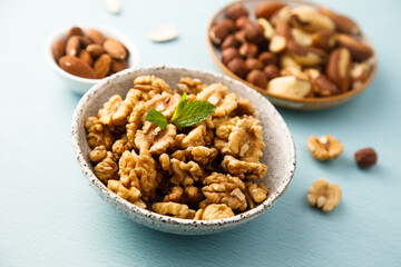 Assorted organic nuts on a table