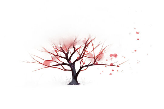 Watercolor single pink cherry sakura tree isolated on a Transparent background. Generative AI