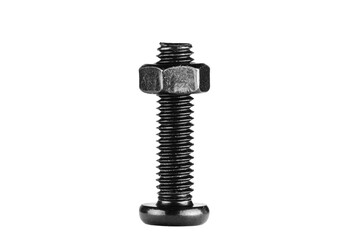 hex socket head screw with nut in black color on isolated white background close up