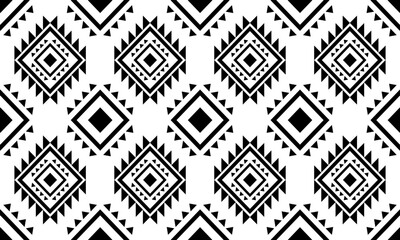 Navajo southwest geometric seamless pattern fabric black and white design for textile printing