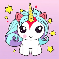 Cute unicorn baby surrounded by stars