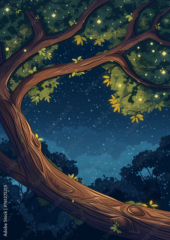 Wall mural Summer Night Forest Tree with a Huge Branch