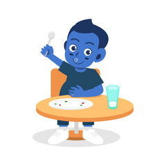 Cute little kid feel full stop to eat