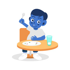 Cute little kid feel full stop to eat