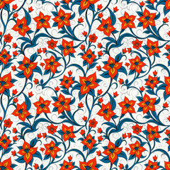 Seamless floral pattern with bright primitive patterns