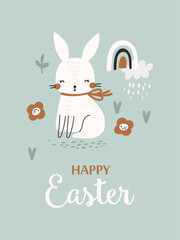 Happy Easter card with bunny, vector - 761275857