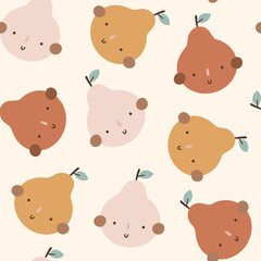 Seamless pattern with cute pears. Kids print. Vector - 761275872
