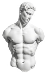 Historical vintage statue with cracks on an isolated transparent background