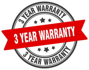 3 year warranty stamp. 3 year warranty label on transparent background. round sign
