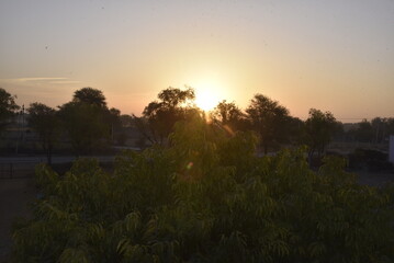 sunset in the village