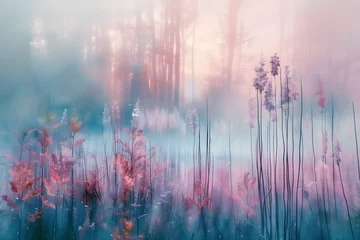 Fotobehang a slow motion camera photography art for  a poster, a music albom or a book cover and for abstract illustrations of winter life. Beautiful blurred photography artwork of  lanscape in blue pink color © Graphicsnice