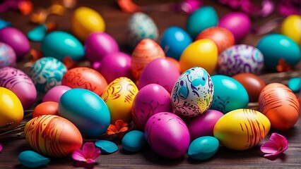 Fototapeta na wymiar vibrant background with Easter eggs