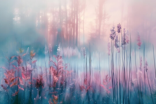 a slow motion camera photography art for  a poster, a music albom or a book cover and for abstract illustrations of winter life. Beautiful blurred photography artwork of  lanscape in blue pink color