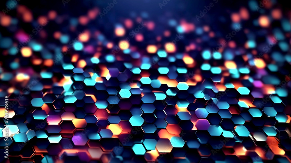 Poster abstract background hexagon pattern with glowing lights, front view, hyper realistic