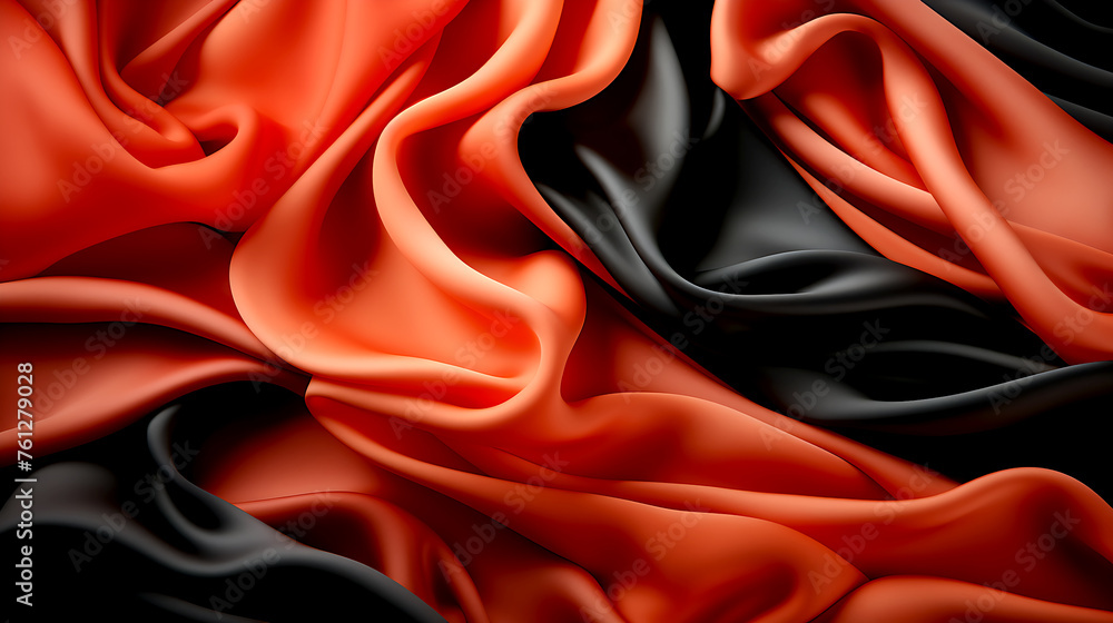 Poster abstract background with 3d wave black and red gradient silk fabric