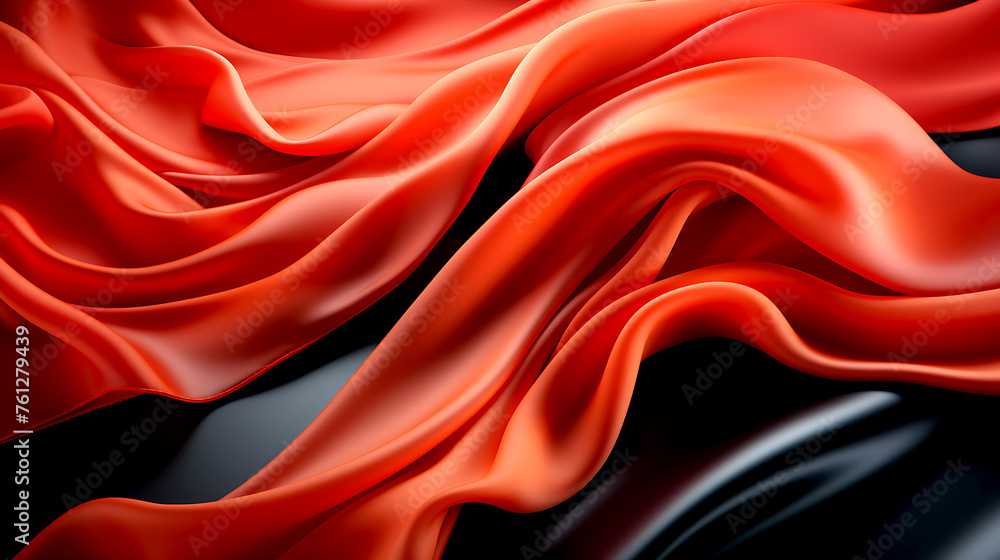 Poster abstract background with 3d wave black and red gradient silk fabric