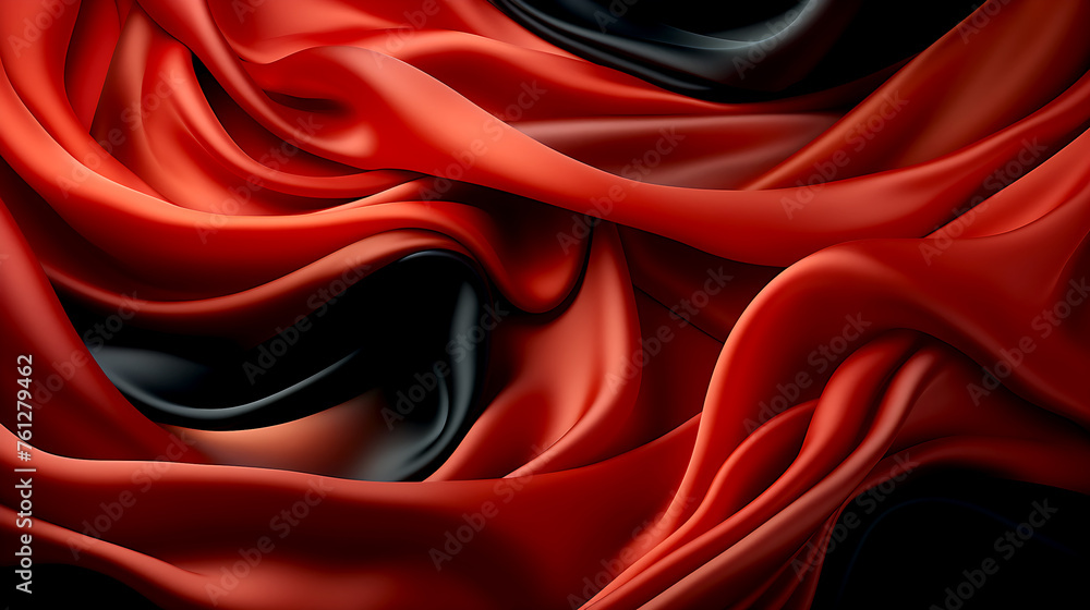 Poster abstract background with 3d wave black and red gradient silk fabric