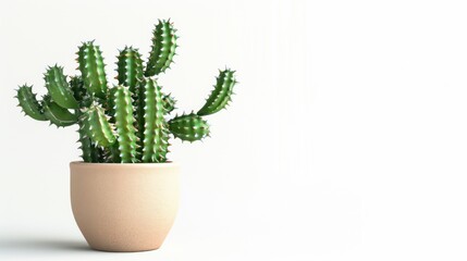 potted house plant, catcus white pot on white background, suitable for room decoration banner background