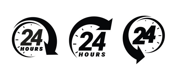 24 hours order execution or delivery service icons. commercial support. Vector illustration