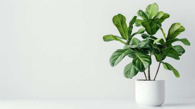 potted plant, Fiddle Leaf Fig (Ficus Lyrata) on white background
