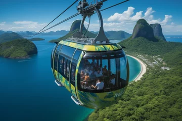 Fotobehang an aerial perspective of rio de janeiro, showcasing the iconic landmarks of urca, the sugar loaf cable car, and the majestic corcovado mountain © anwel