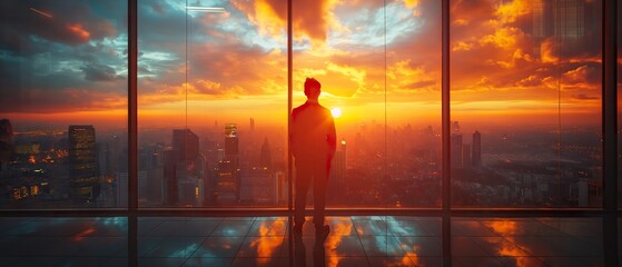 businessman, success, cityscape, sunset, ambition, leadership, urban, achievement, vision, strategy, corporate, opportunity, growth, reflection, contemplation, goals, dreams, foresight, radiant, dusk,
