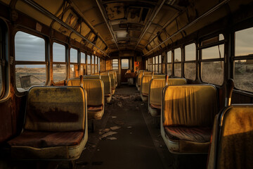 Interior of old abandoned bus