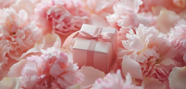 A miniature gift box, nestled among delicate petals, brings a touch of charm.