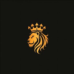 Flat vector logo of a crown with a lion