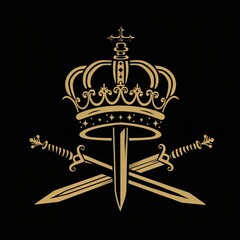 Flat vector logo of a crown with swords
