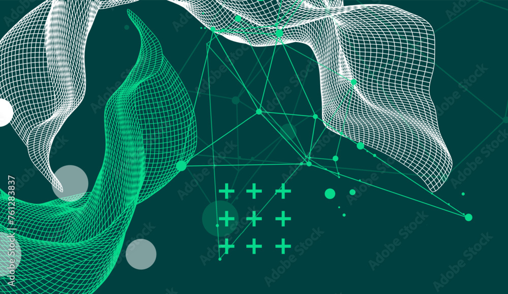 Poster The abstract wave is made in a frame style. Template for science and technology presentation. Hand drawn vector art.