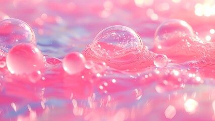 Wallpaper of a pink glowing liquid with bubbles