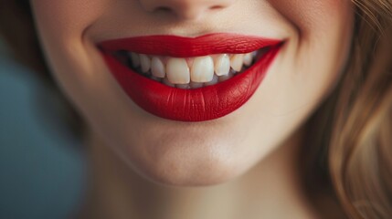Fototapeta premium Beautiful Woman's Lips: Close-Up View with Natural Lipstick and Cheerful Smile