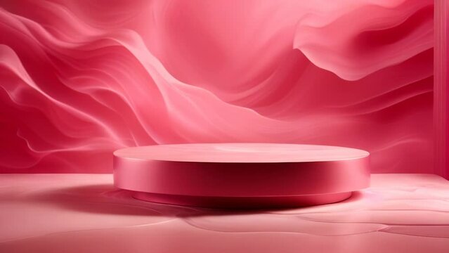 Pink abstract background with elevated platform, perfect for showcasing beauty products & cosmetics in minimalist style. Ideal for product showcase or social media marketing.