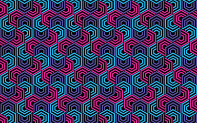 geometrick polygon blue, pink, purple with black background seamless pattern