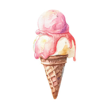 pink ice cream cone watercolor good quality and good design